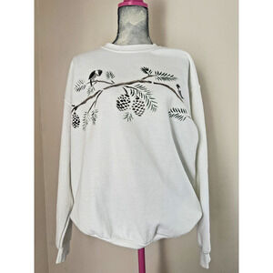 Gildan Womens Crewneck Sweatshirt Birds On Branches Cottagecore White L